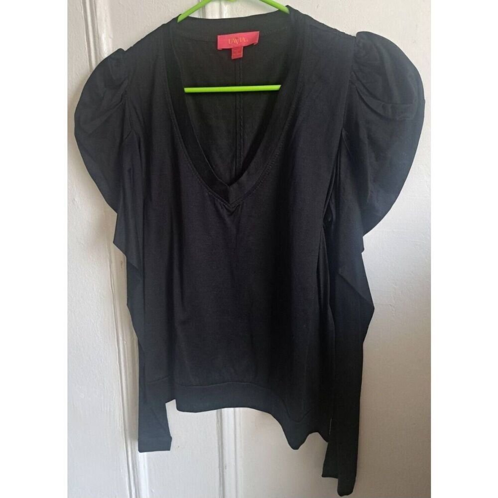 Lavia Womens xlarge longsleeve lightweight puff sleeve blouse top black - Picture 2 of 7